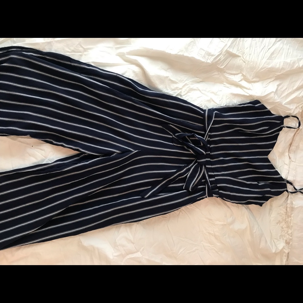 Navy and white jumpsuit